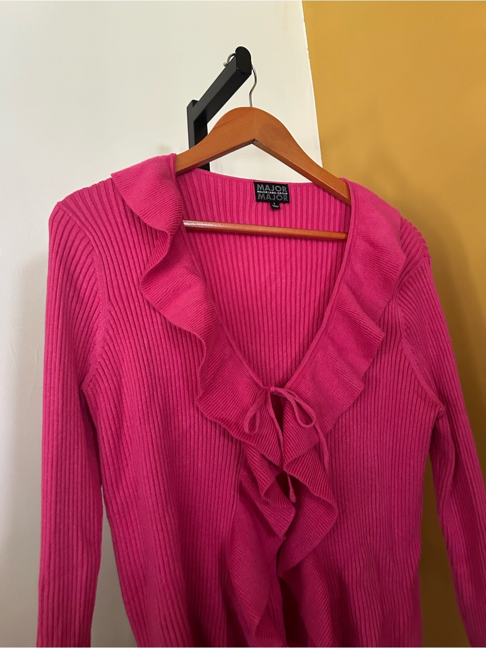 Major Label Group Ruffle Cardigan Sweater Hot Pink Barbiecore Mean Girls Large - Picture 2 of 6